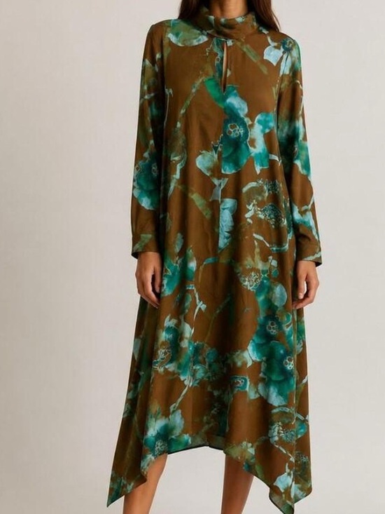 COS Dresses & Skirts - Cos Brown & Teal Floral High-Neck Long Sleeve Dress